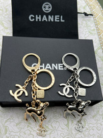 Chanel double c rhinestone pearl deer keychain-3835